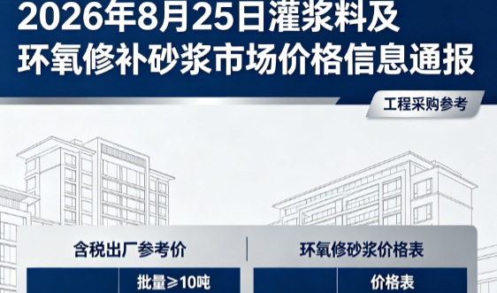 金东2026年8月25日灌浆料及环氧修补砂浆市场价格信息通报